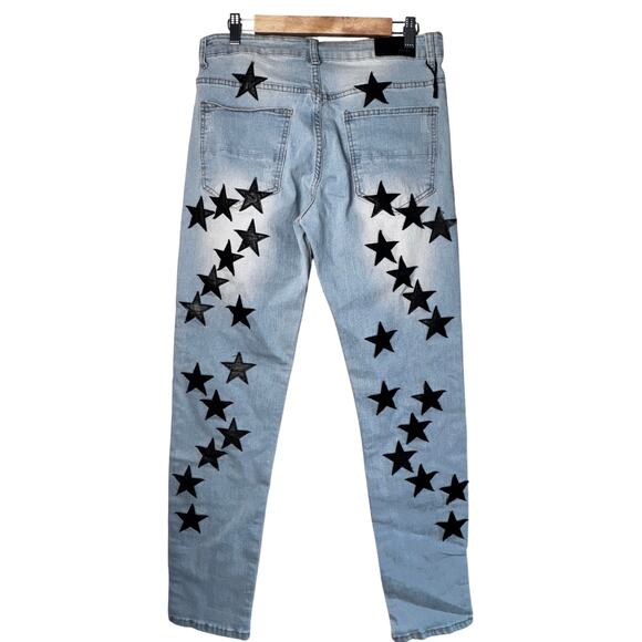 Unbranded Amiri-Style Star Patch Jeans - Size 30 (Measured) Light Wash Denim - Picture 4 of 6